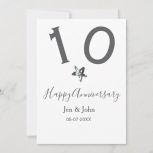 Happy 10th anniversary name date grey metal star b invitation
