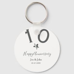 Happy 10th anniversary name date grey metal star b keychain