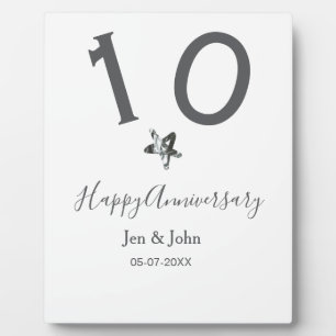 Happy 10th anniversary name date grey metal star b plaque
