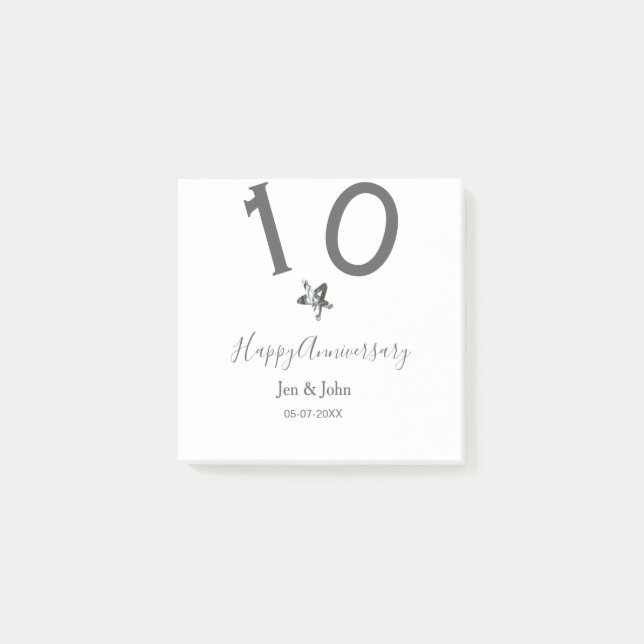 Happy 10th anniversary name date grey metal star b post-it notes (Front)