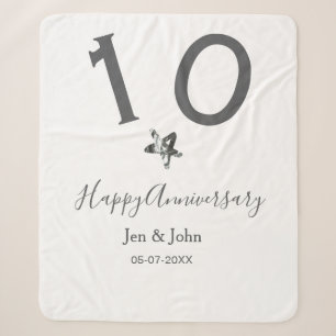 Happy 10th anniversary name date grey metal star b sherpa blanket