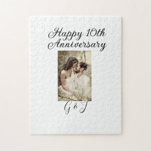 Happy 10th anniversary photo couple name letter jigsaw puzzle