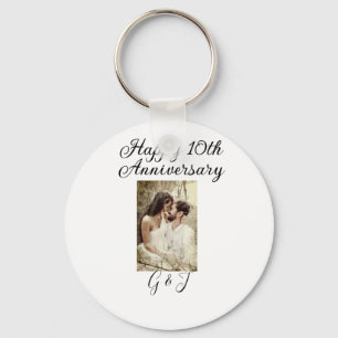 Happy 10th anniversary photo couple name letter keychain