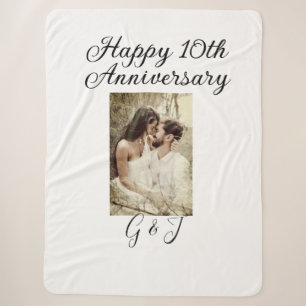Happy 10th anniversary photo couple name letter sherpa blanket
