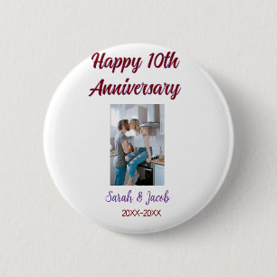 Happy 10th anniversary photo wedding couple name d 2 inch round button
