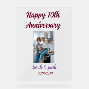 Happy 10th anniversary photo wedding couple name d acrylic sign