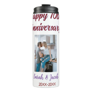 Happy 10th anniversary photo wedding couple name d thermal tumbler