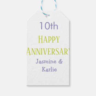 happy 10th anniversary purple pastel green bold gift tags