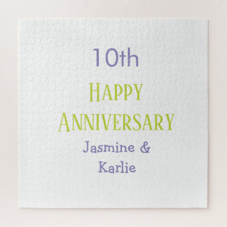 happy 10th anniversary purple pastel green bold jigsaw puzzle