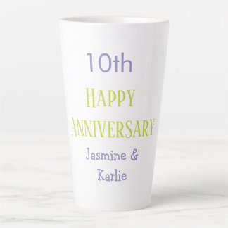 happy 10th anniversary purple pastel green bold latte mug