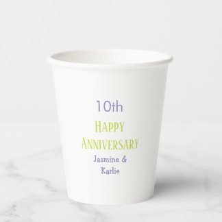 happy 10th anniversary purple pastel green bold paper cups