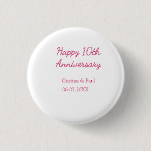 Happy 10th anniversary simple minimal wedding name 1 inch round button