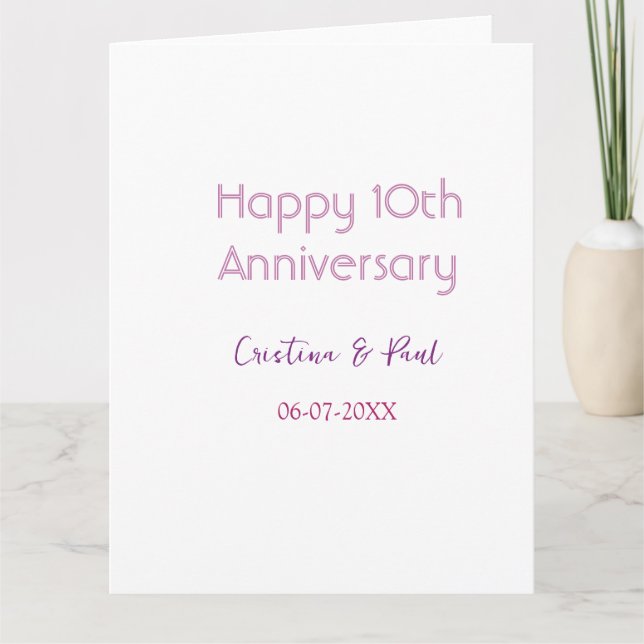 Happy 10th anniversary simple minimal wedding name card (Front)