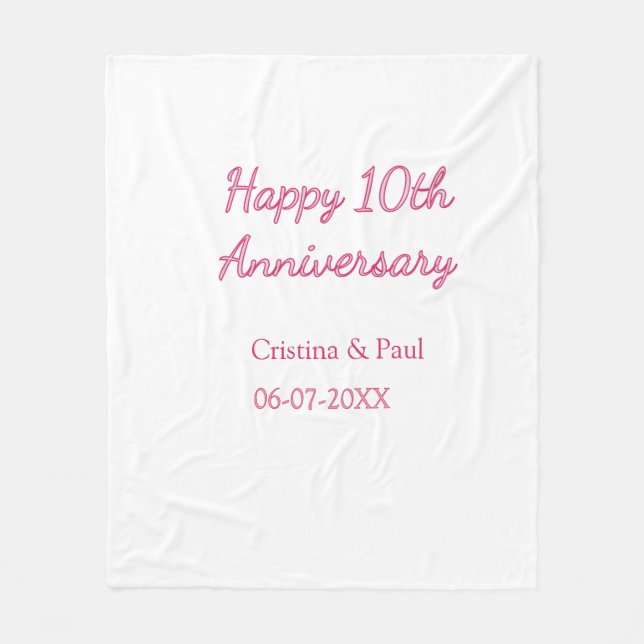 Happy 10th anniversary simple minimal wedding name fleece blanket (Front)