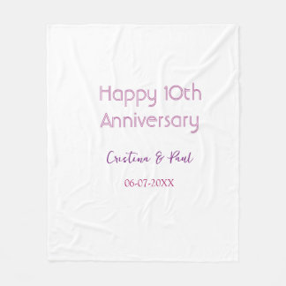 Happy 10th anniversary simple minimal wedding name fleece blanket