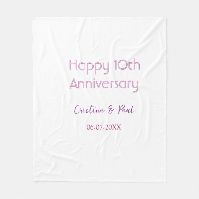 Happy 10th anniversary simple minimal wedding name fleece blanket (Front)