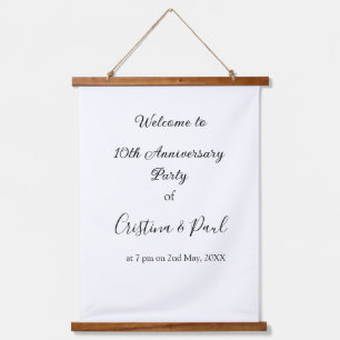 Happy 10th anniversary simple minimal wedding name hanging tapestry