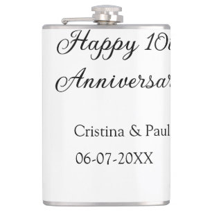 Happy 10th anniversary simple minimal wedding name hip flask