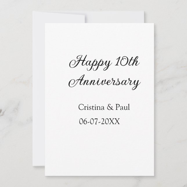 Happy 10th anniversary simple minimal wedding name holiday card (Front)