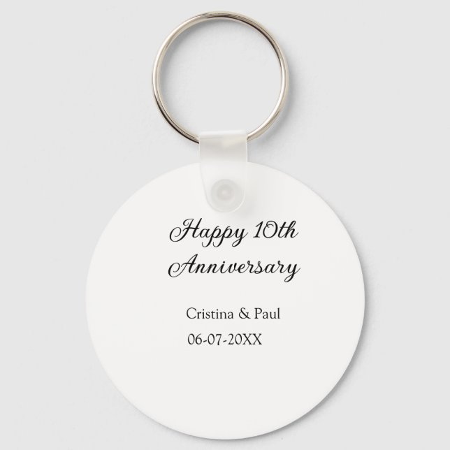 Happy 10th anniversary simple minimal wedding name keychain (Front)