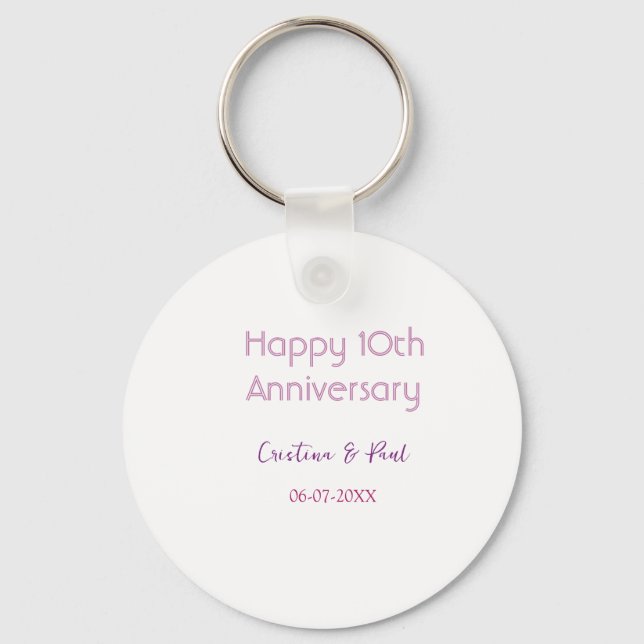 Happy 10th anniversary simple minimal wedding name keychain (Front)