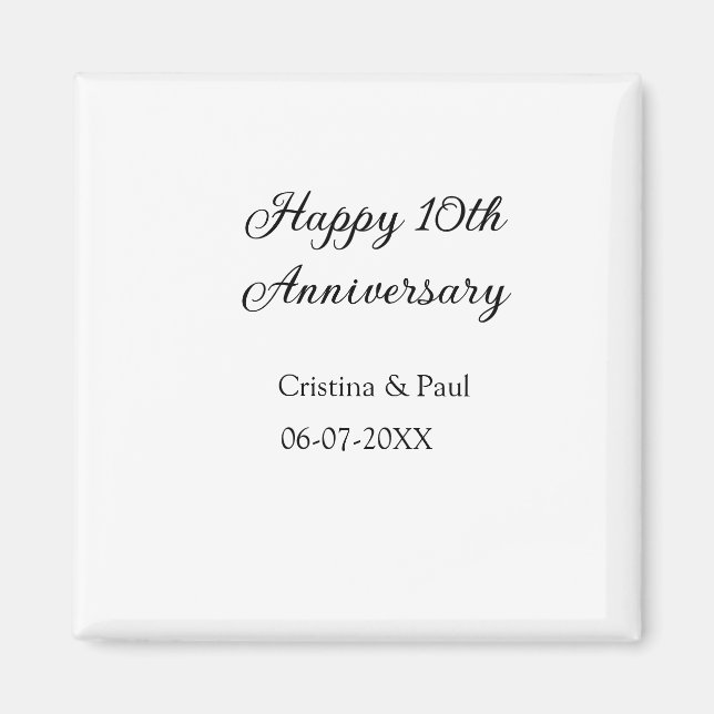 Happy 10th anniversary simple minimal wedding name magnet (Front)