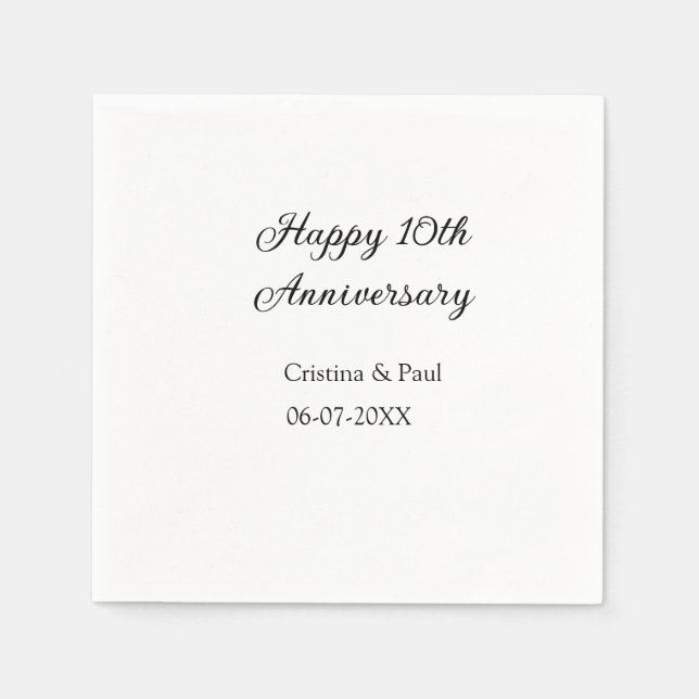 Happy 10th anniversary simple minimal wedding name napkin (Front)