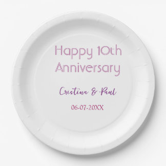 Happy 10th anniversary simple minimal wedding name paper plate