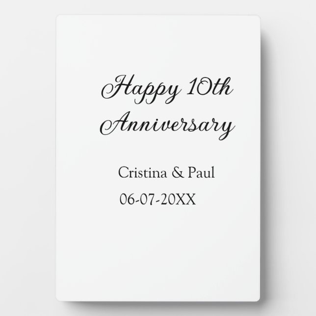 Happy 10th anniversary simple minimal wedding name plaque (Front)