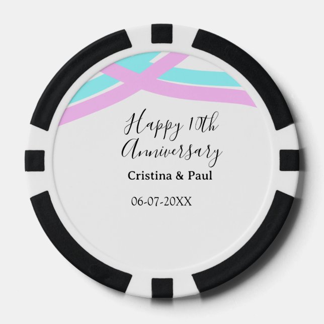 Happy 10th anniversary simple minimal wedding name poker chips (Front)