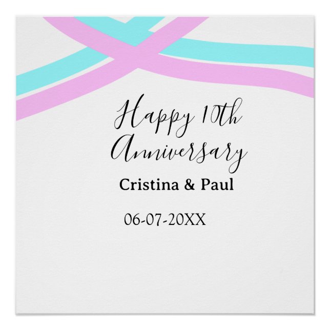 Happy 10th anniversary simple minimal wedding name poster (Front)