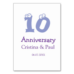 Happy 10th anniversary simple minimal wedding name table number