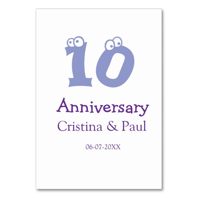 Happy 10th anniversary simple minimal wedding name table number (Front)