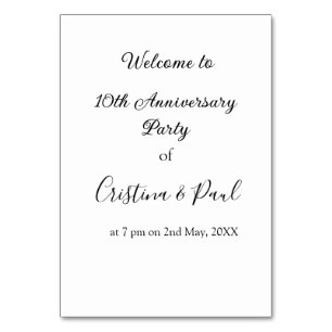 Happy 10th anniversary simple minimal wedding name table number