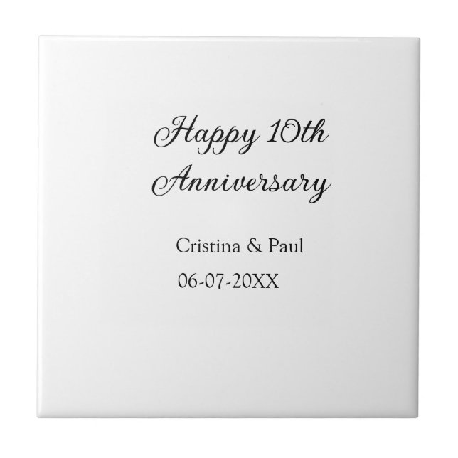Happy 10th anniversary simple minimal wedding name tile (Front)
