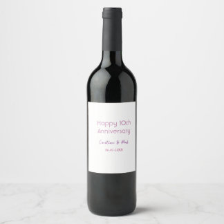 Happy 10th anniversary simple minimal wedding name wine label