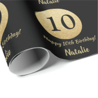 Happy 10th Birthday Black and Gold Glitter