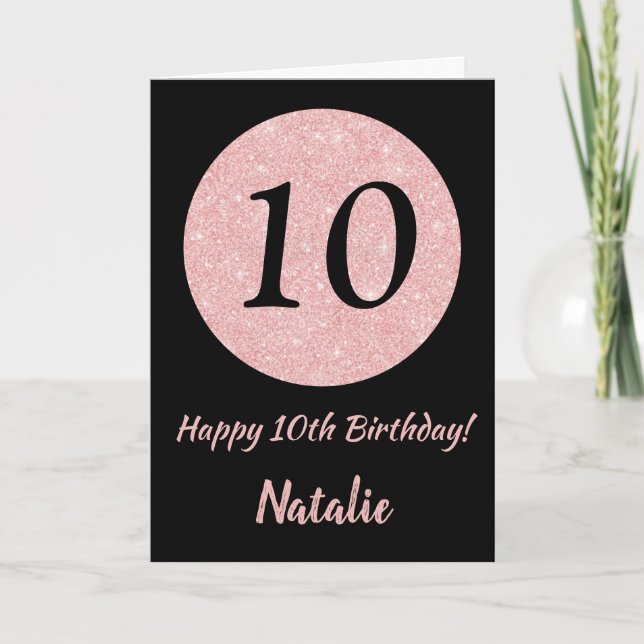 Happy 10th Birthday Black and Rose Pink Gold Card (Front)
