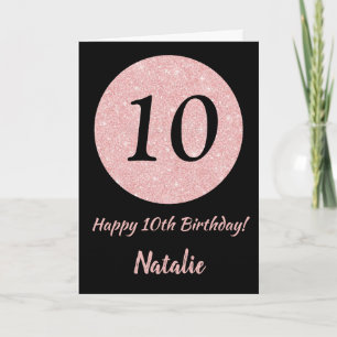 Happy 10th Birthday Black and Rose Pink Gold Card