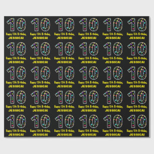 Happy 10th Birthday, Fun Colorful Stars Pattern 10 Wrapping Paper