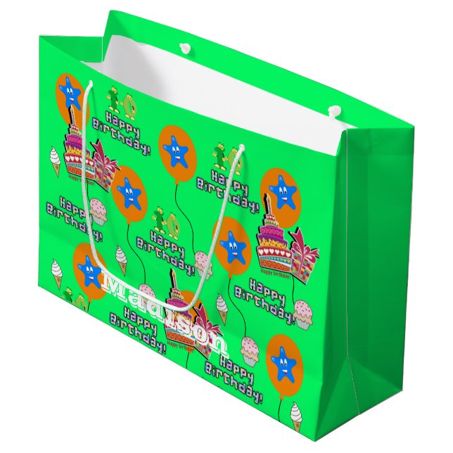 Happy 10th Birthday Gift Bag #10 Green (Front Angled)
