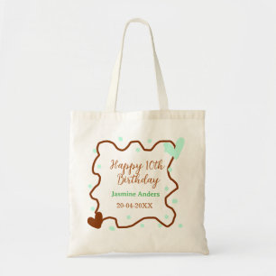 Happy 10th birthday green pastel brown border span tote bag