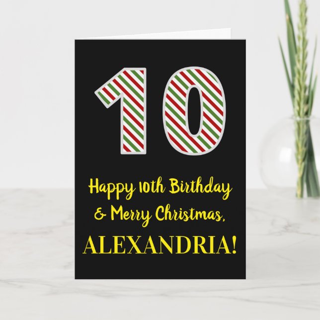 Happy 10th Birthday & Merry Christmas, Custom Name Card (Front)