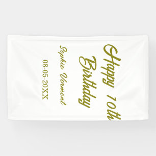 Happy 10th birthday name date golden simple minima banner