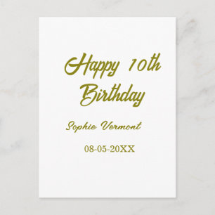 Happy 10th birthday name date golden simple minima postcard