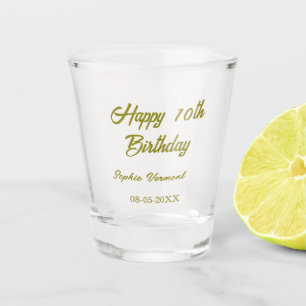 Happy 10th birthday name date golden simple minima shot glass