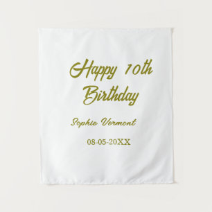 Happy 10th birthday name date golden simple minima tapestry