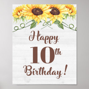 Happy 10th Birthday Sunflower Party Sign
