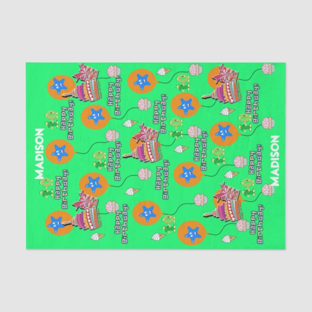 Happy 10th Birthday Tissue Paper #10  Green (Front)