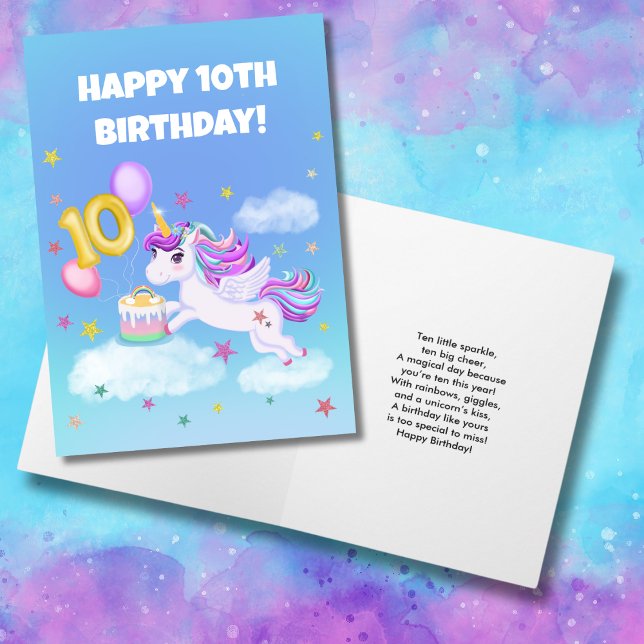 Happy 10th Birthday Unicorn with Birthday Cake Card (Creator Uploaded)